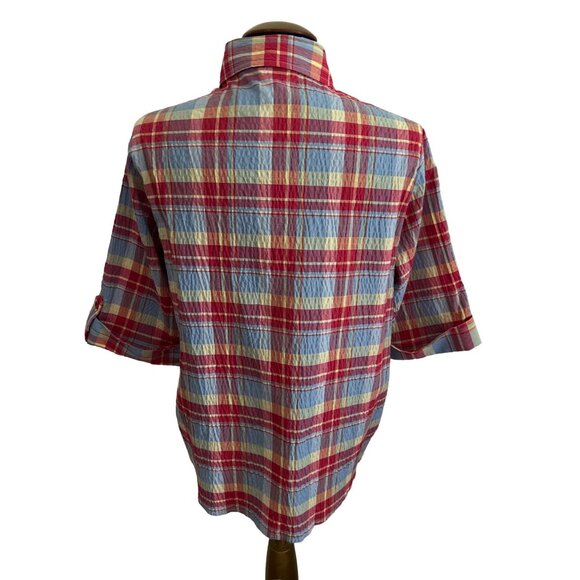 Bon Worth Womens Plaid Button-Up Shirt Medium MP Cotton Polyester - Picture 3 of 7